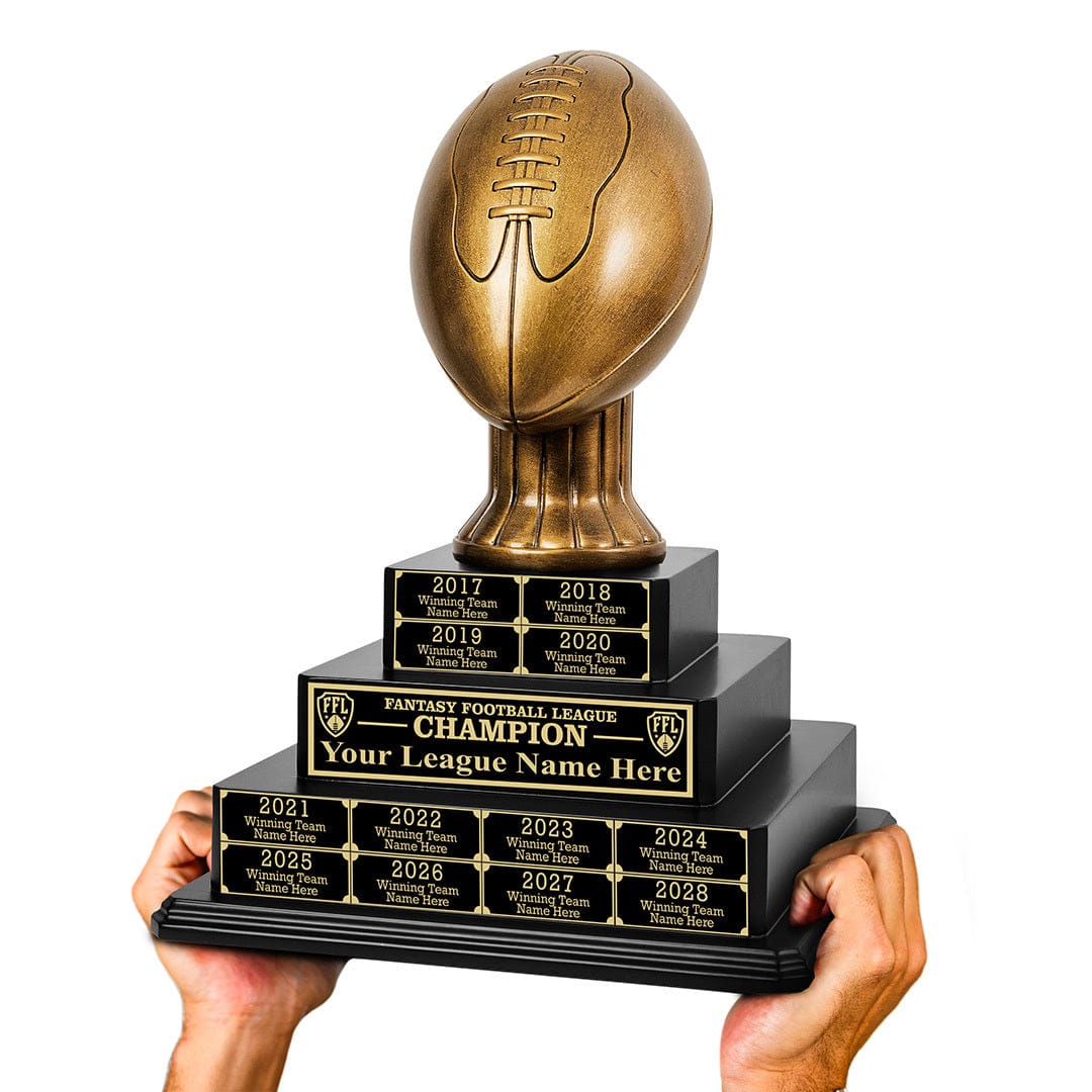 17" Fantasy Football Tiered Perpetual Trophy - Black/Gold Engravings