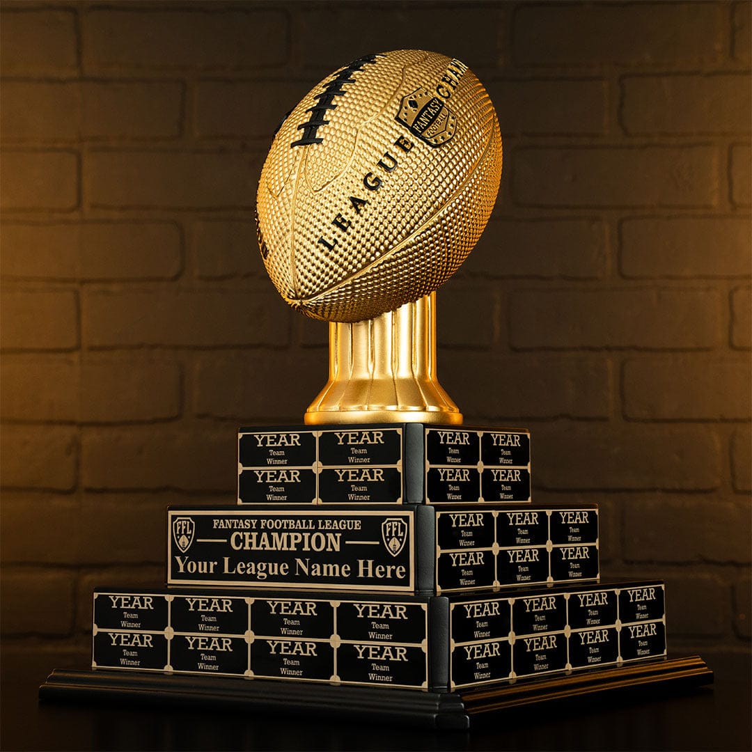 17" Fantasy Football Tiered Perpetual Trophy - Black/Gold Engravings - Image 2