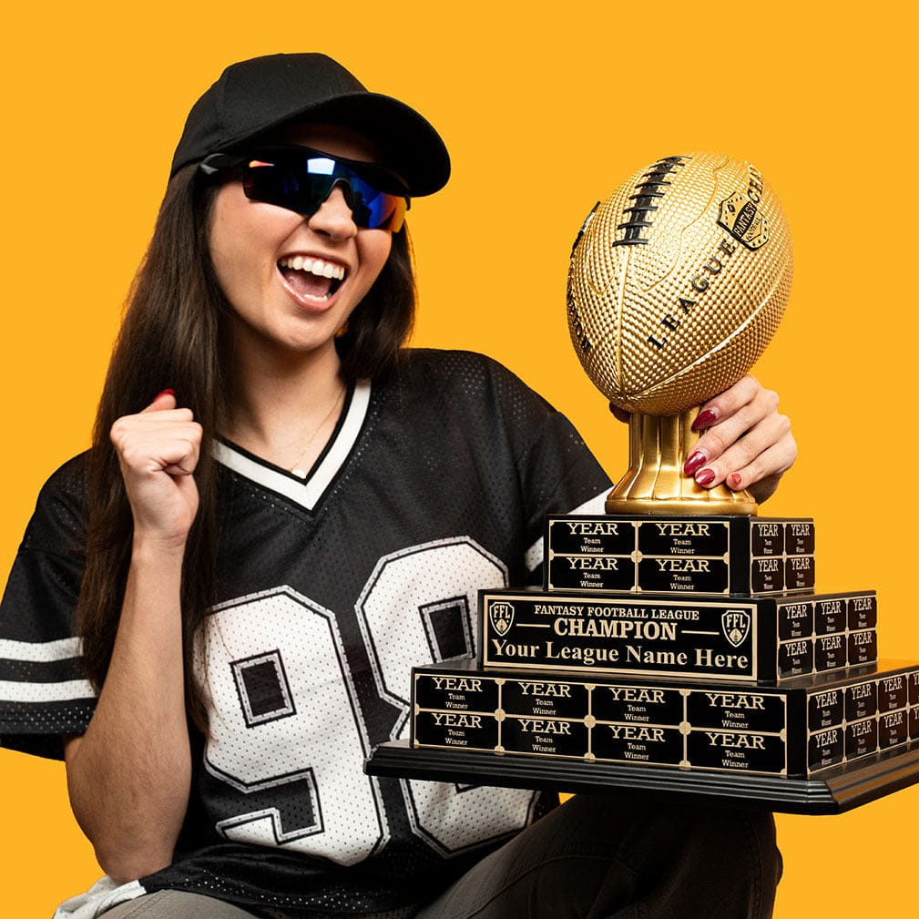 17" Fantasy Football Tiered Perpetual Trophy - Black/Gold Engravings - Image 3