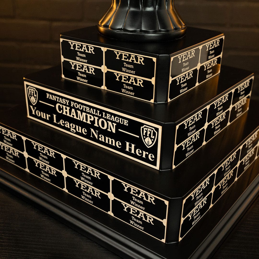 17" Fantasy Football Tiered Perpetual Trophy - Black/Gold Engravings - Image 4