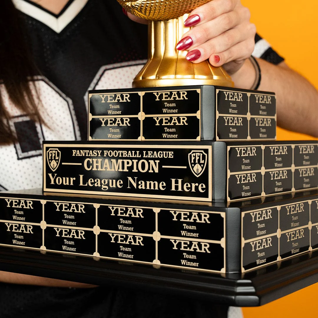 17" Fantasy Football Tiered Perpetual Trophy - Black/Gold Engravings - Image 5