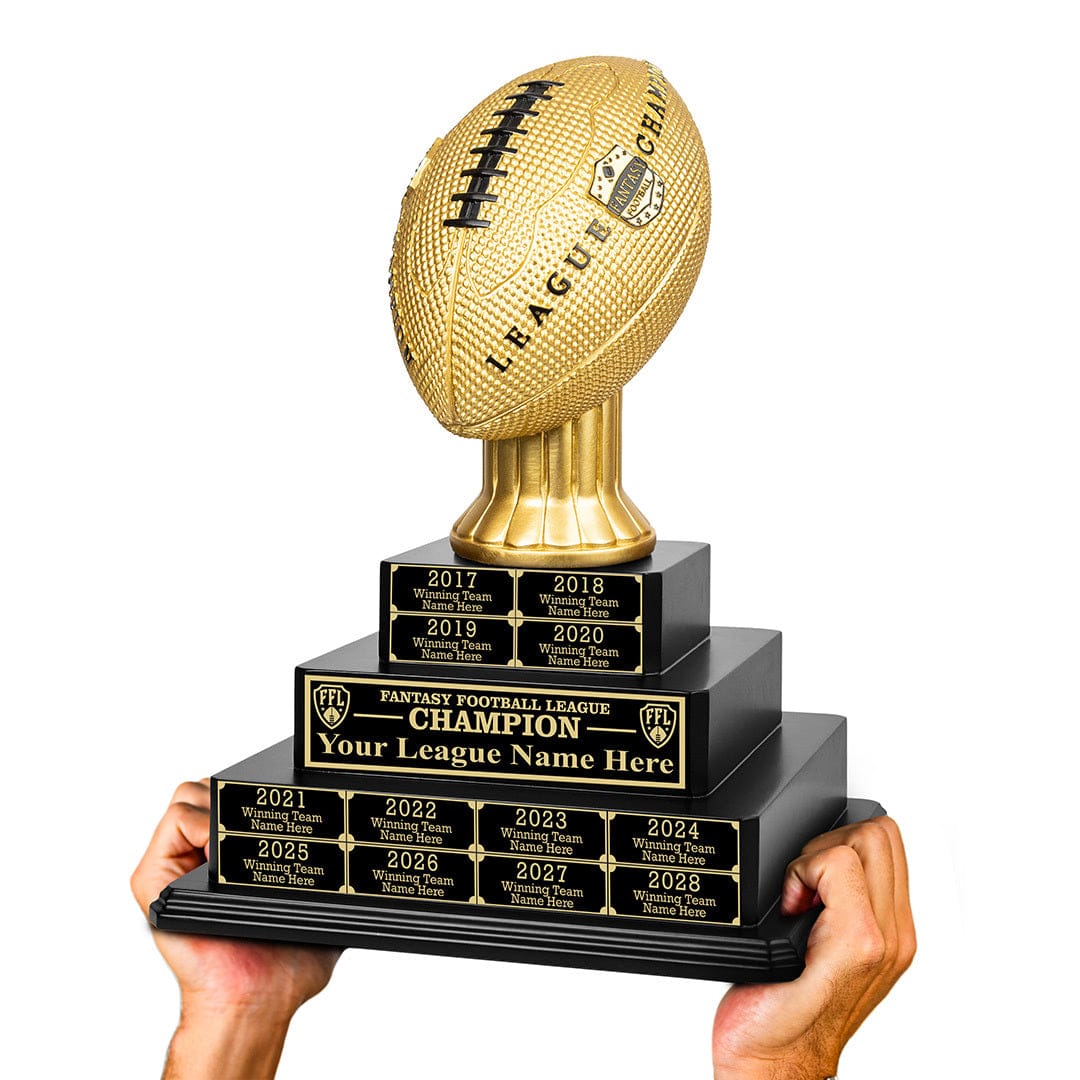 17" Fantasy Football Tiered Perpetual Trophy - Black/Gold Engravings - Image 6