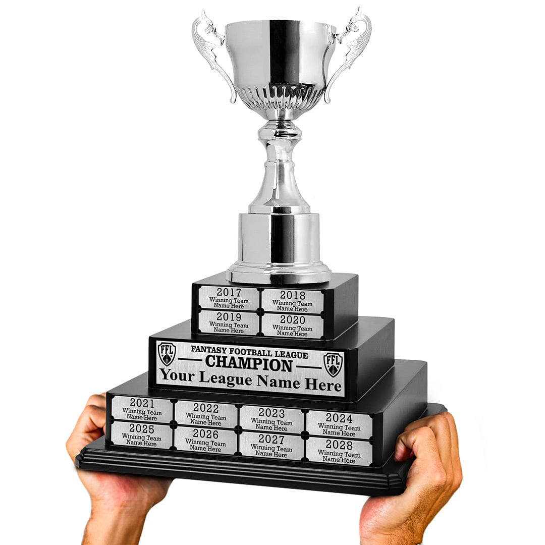 17" Fantasy Football Tiered Perpetual Trophy - Silver Engravings - Image 10