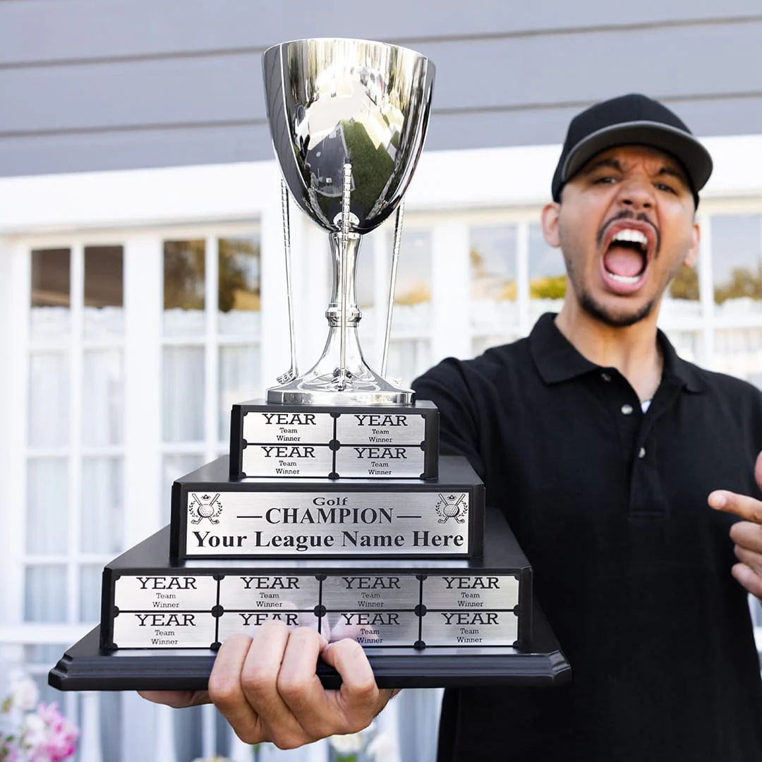 17" Golf Cup Tiered Perpetual Trophy - Image 2