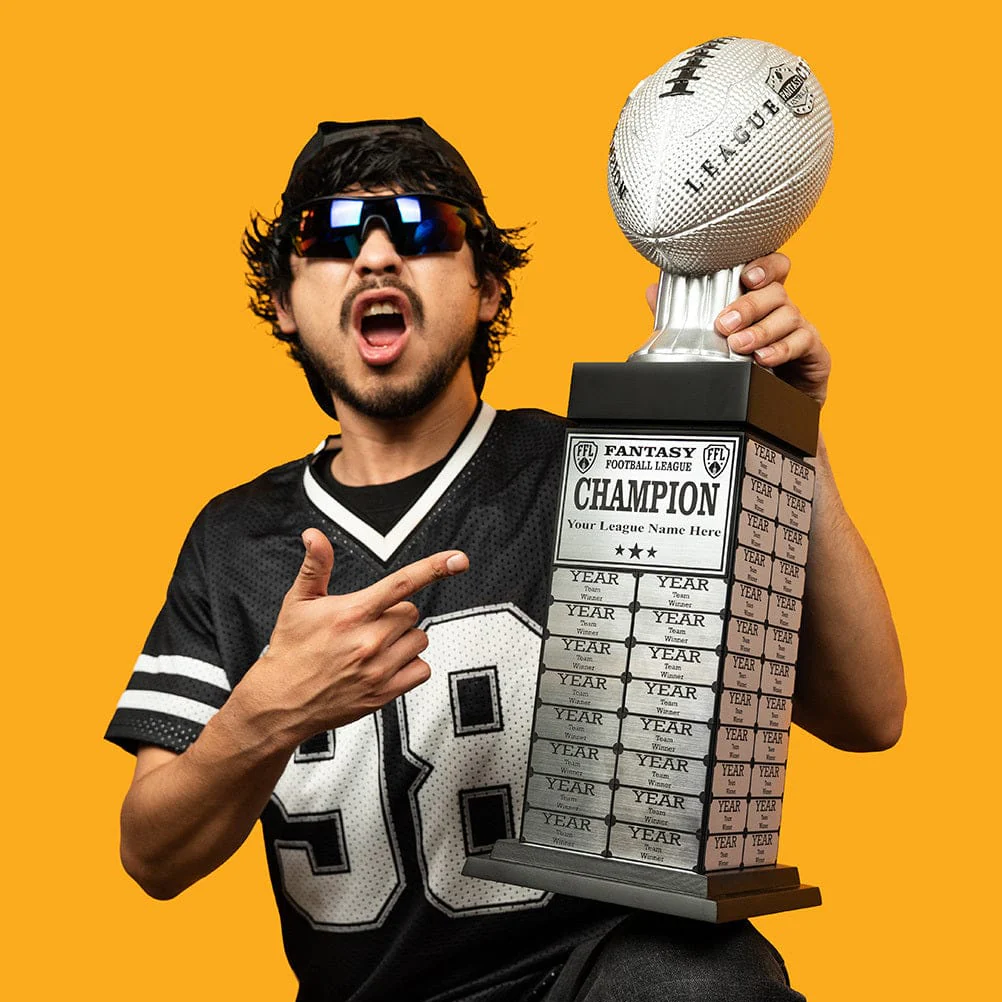 24" Fantasy Football Perpetual Trophy Tower - Silver Engravings - Image 2