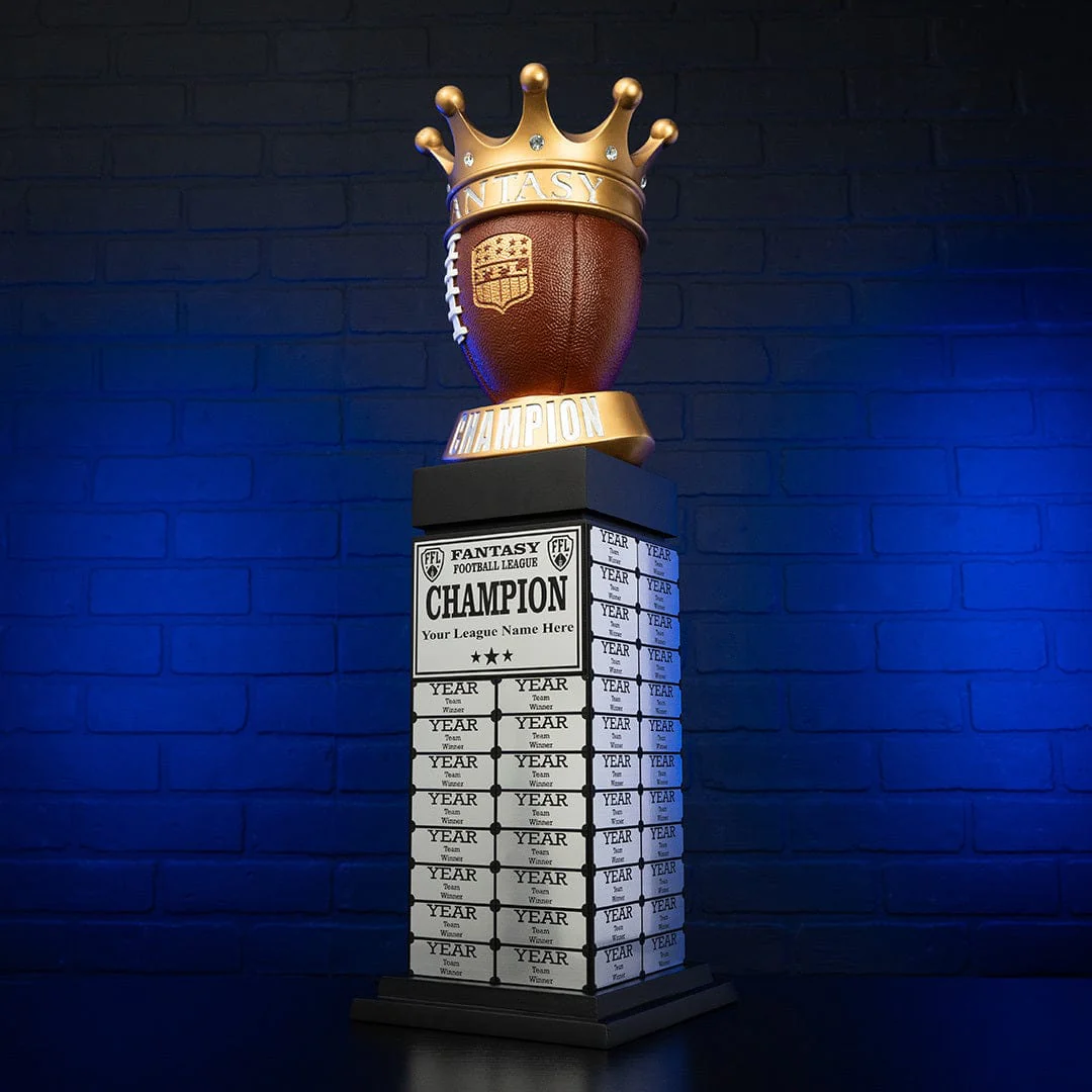 24" Fantasy Football Perpetual Trophy Tower - Silver Engravings - Image 3