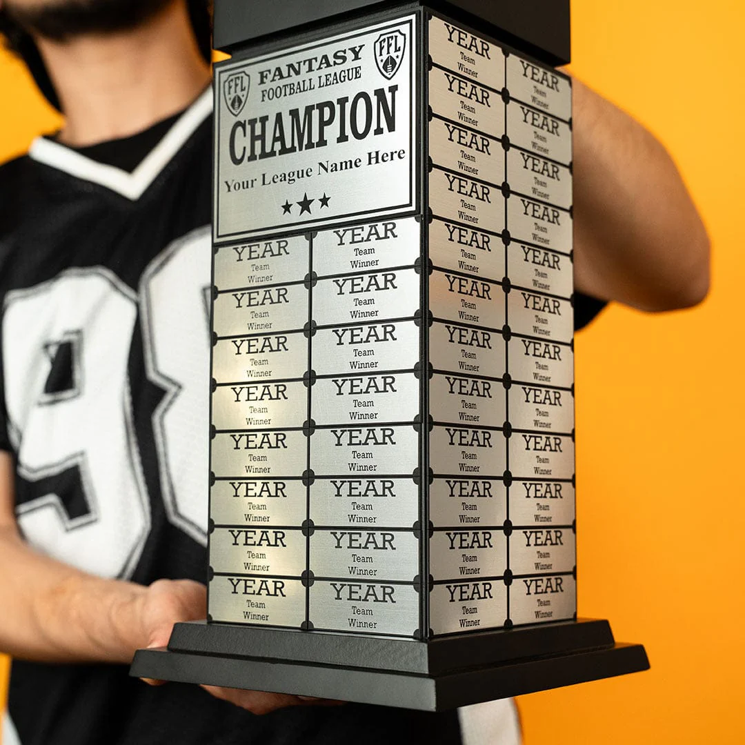 24" Fantasy Football Perpetual Trophy Tower - Silver Engravings - Image 4