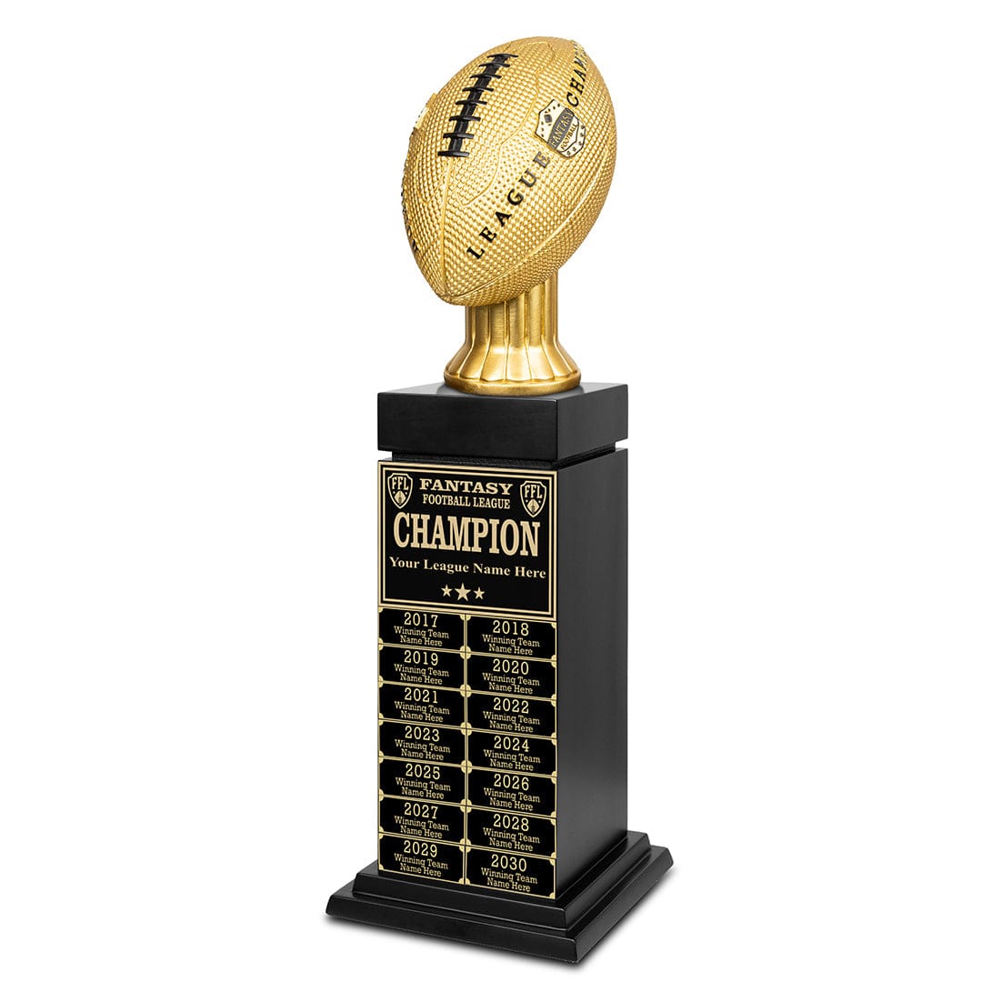 24" Fantasy Football Tower Perpetual Trophy - Black/Gold Engravings
