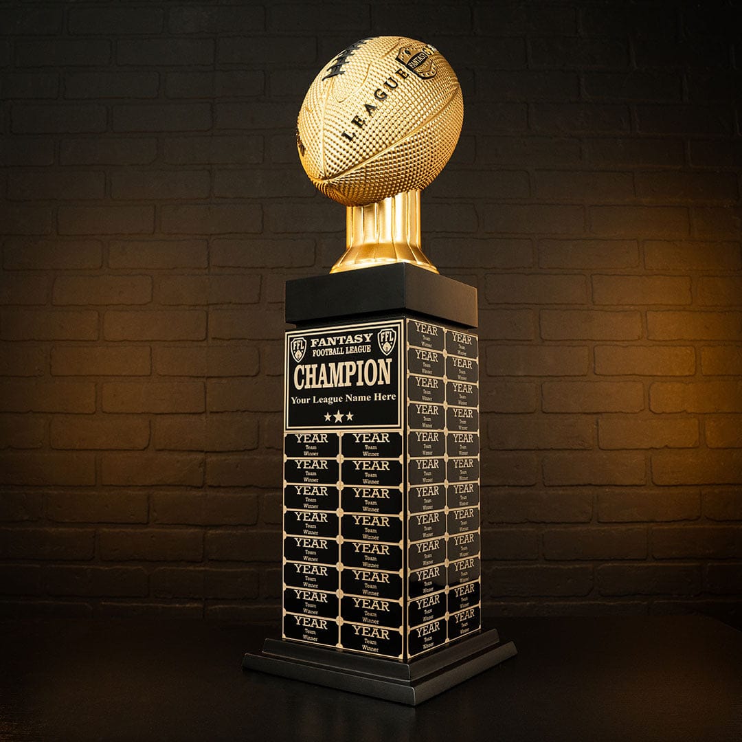24" Fantasy Football Tower Perpetual Trophy - Black/Gold Engravings - Image 3