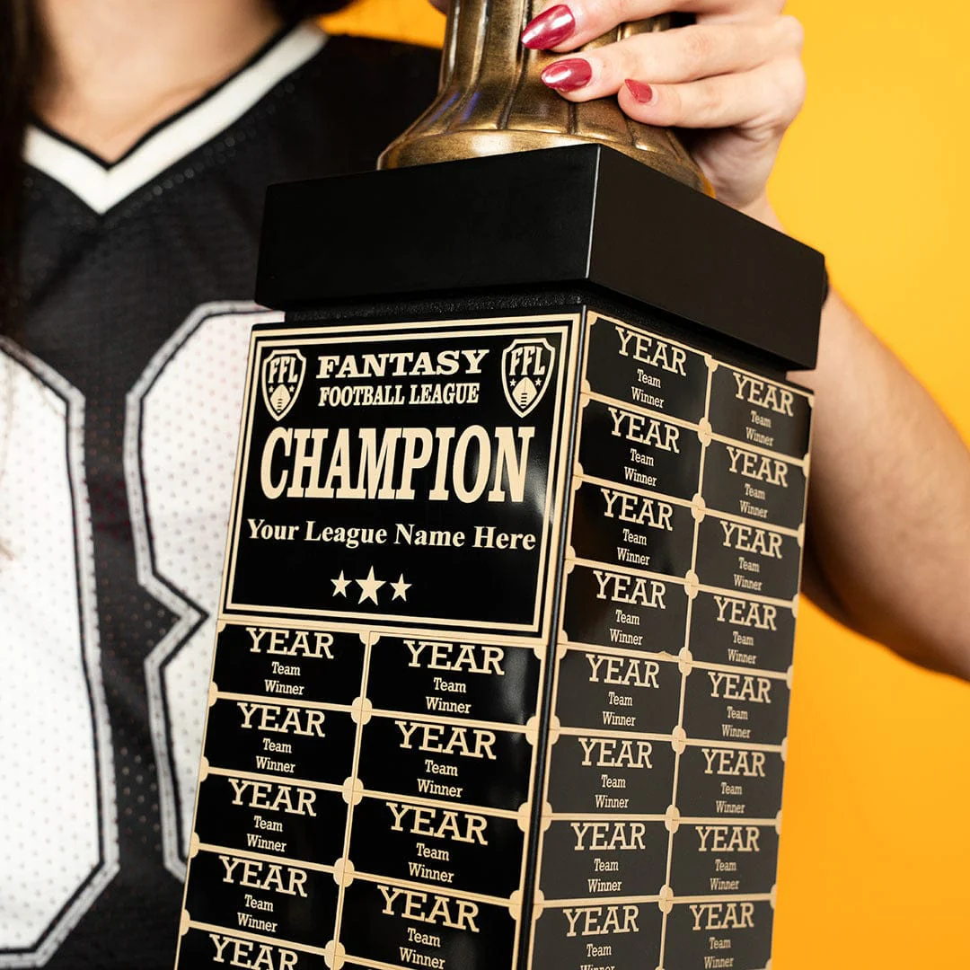 24" Fantasy Football Tower Perpetual Trophy - Black/Gold Engravings - Image 4