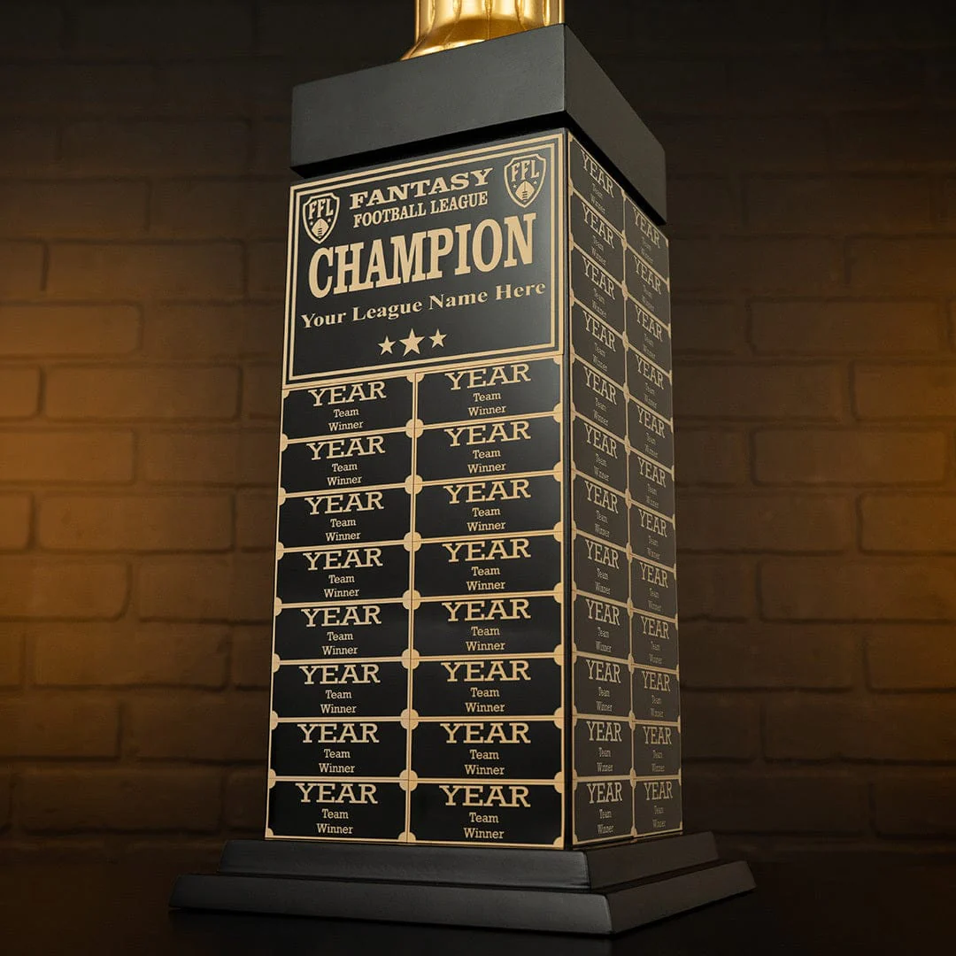 24" Fantasy Football Tower Perpetual Trophy - Black/Gold Engravings - Image 5