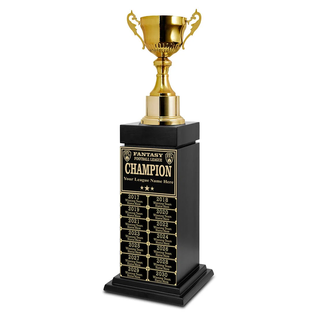 24" Fantasy Football Tower Perpetual Trophy - Black/Gold Engravings - Image 7