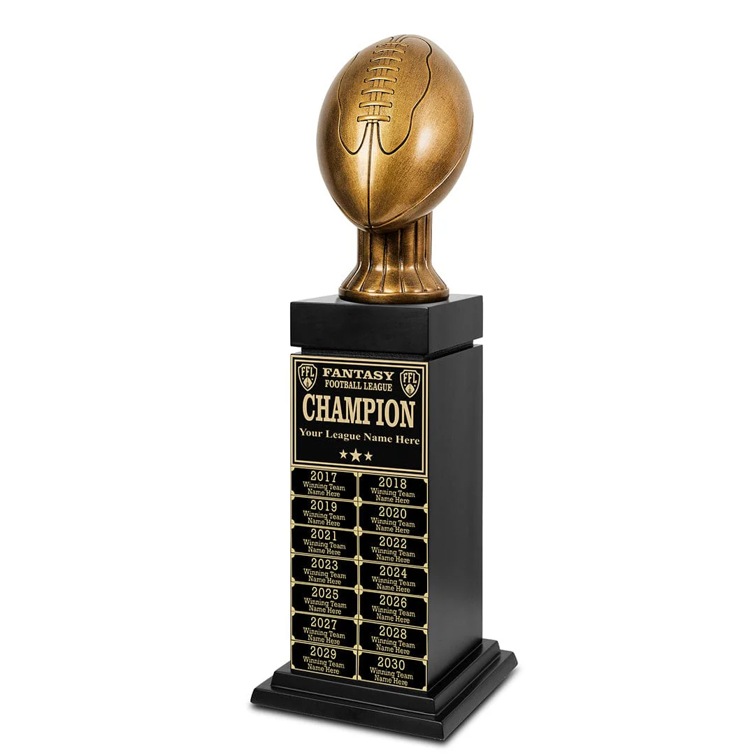 24" Fantasy Football Tower Perpetual Trophy - Black/Gold Engravings - Image 8