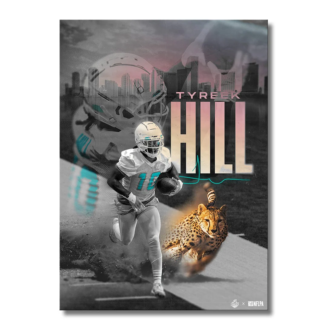 Tyreek Hill Cheetah Touchdown Run - Metal Wall Art